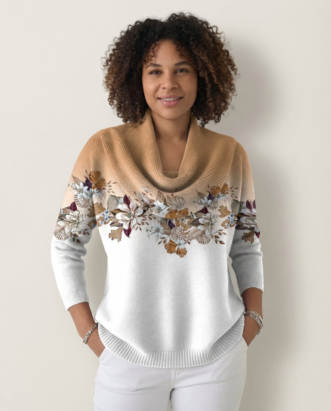 Draped Neck Merino-Cashmere Blend Sweater