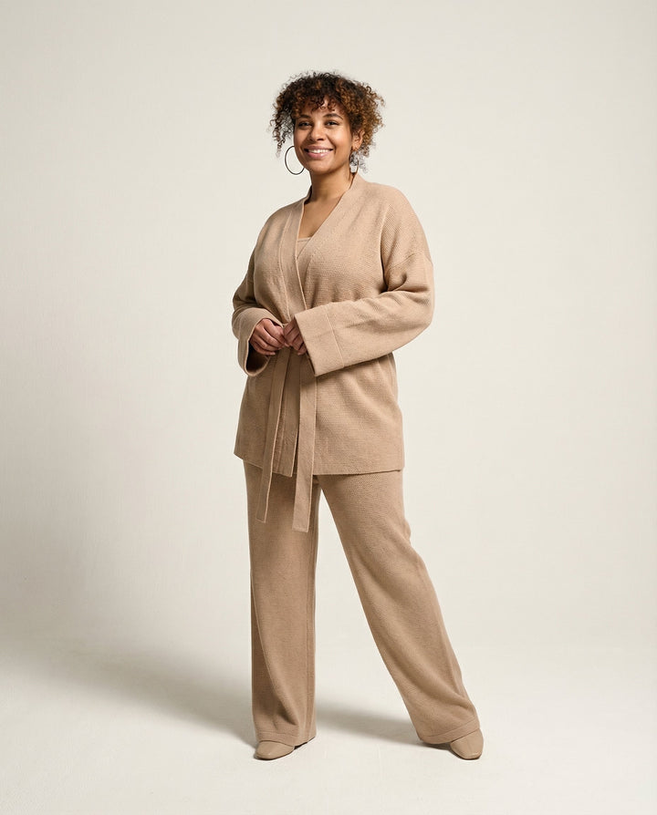 Belted Cardigan Knit Home Set