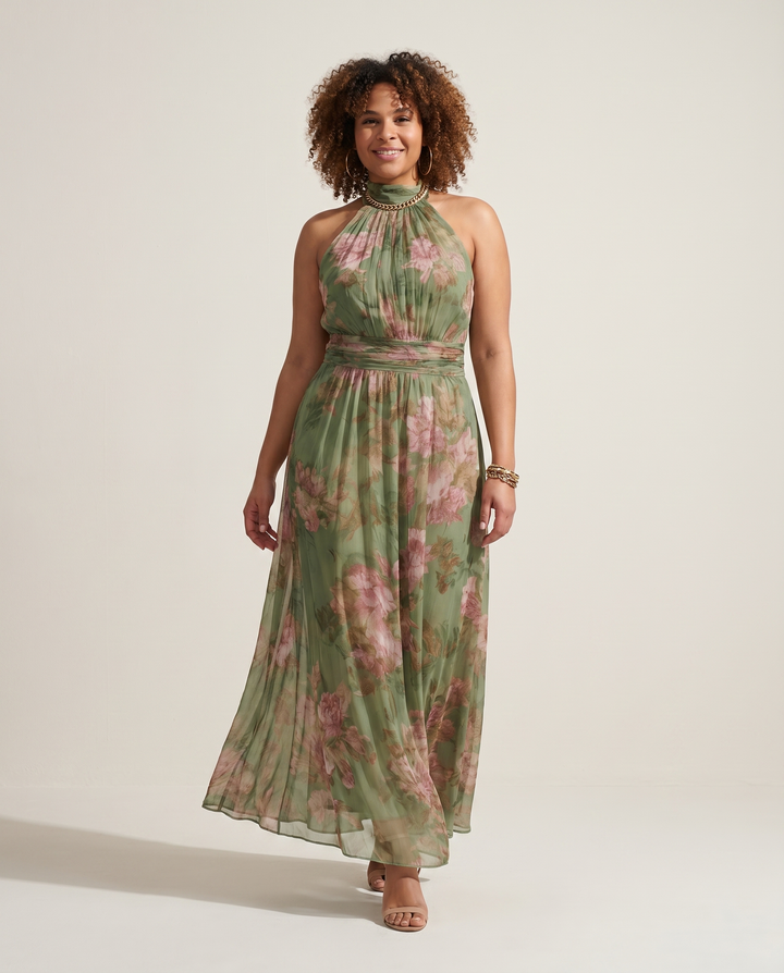 Halterneck Floral Print Maxi Dress