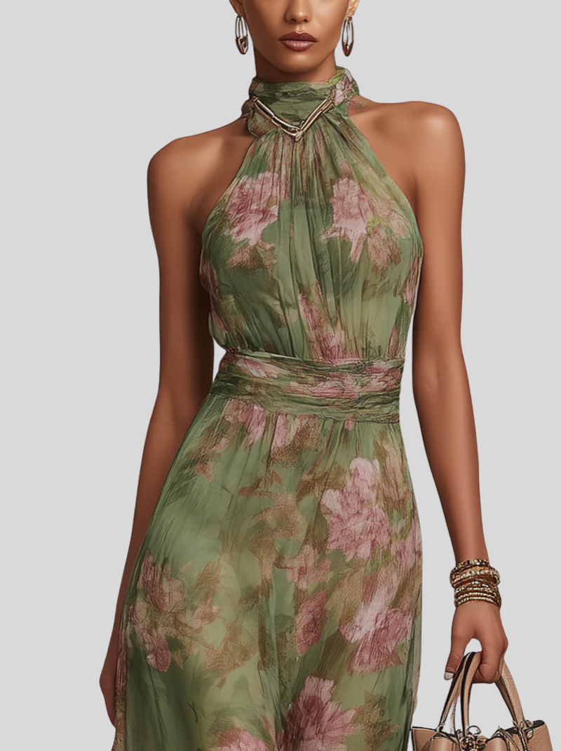 Halterneck Floral Print Maxi Dress