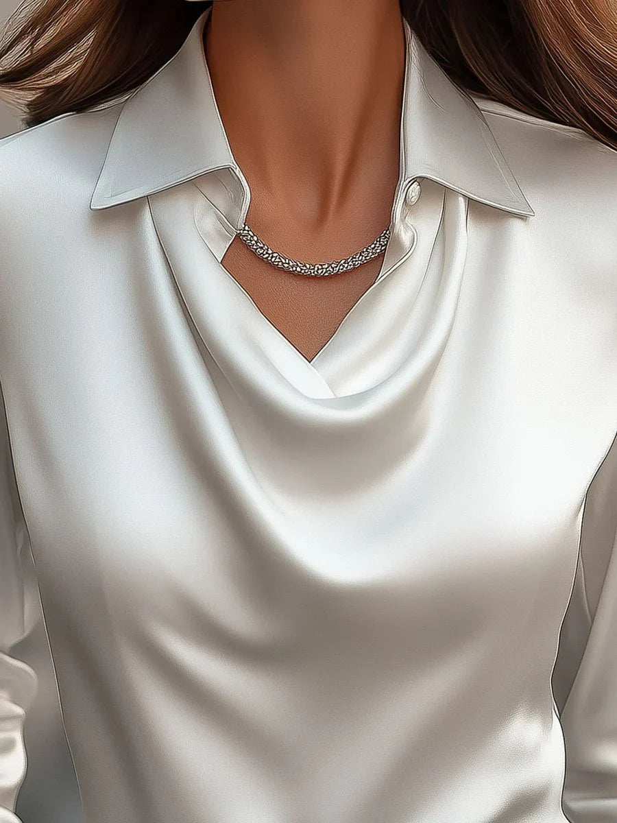 Draped-Neck Satin Blouse
