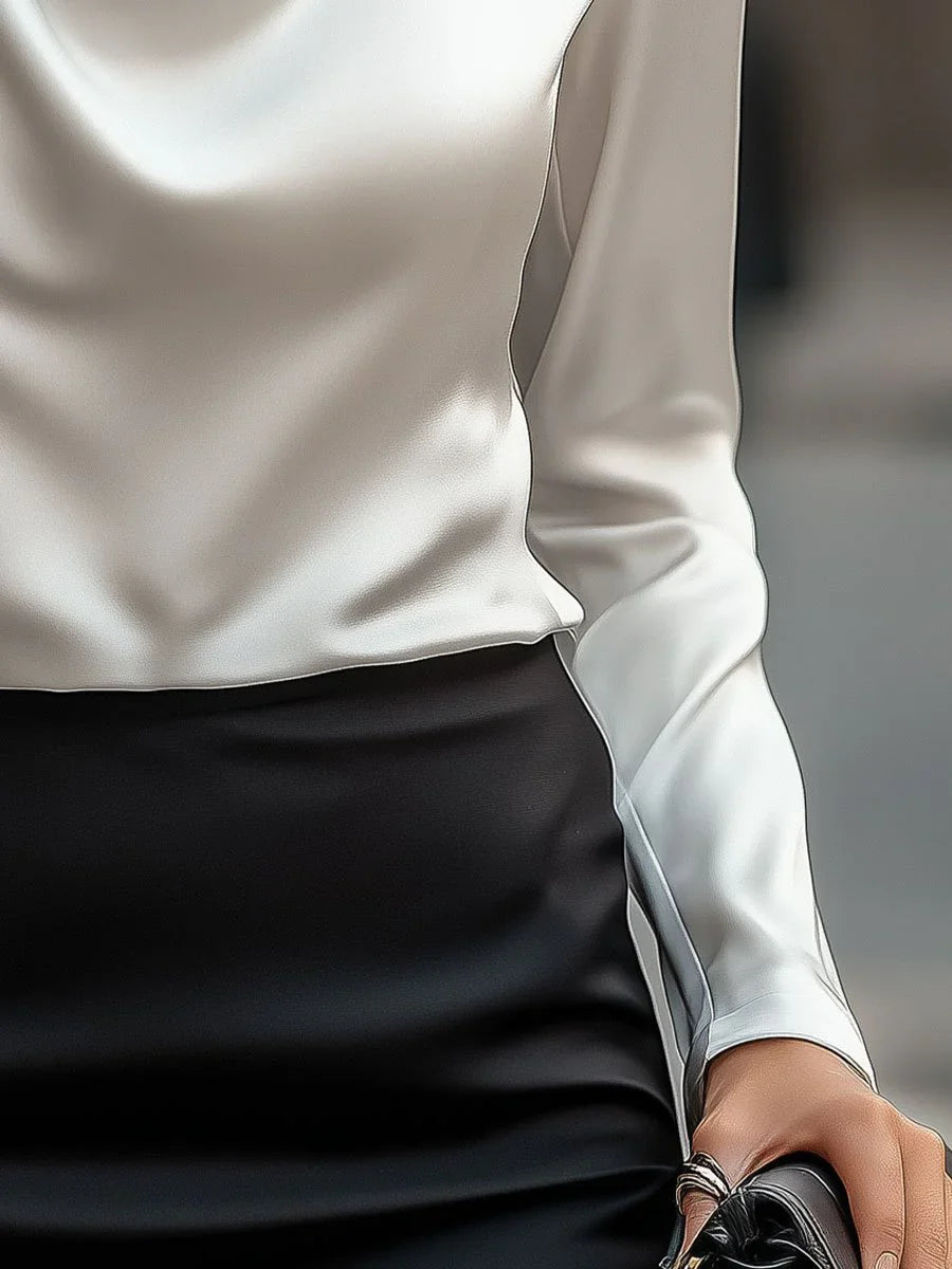 Draped-Neck Satin Blouse
