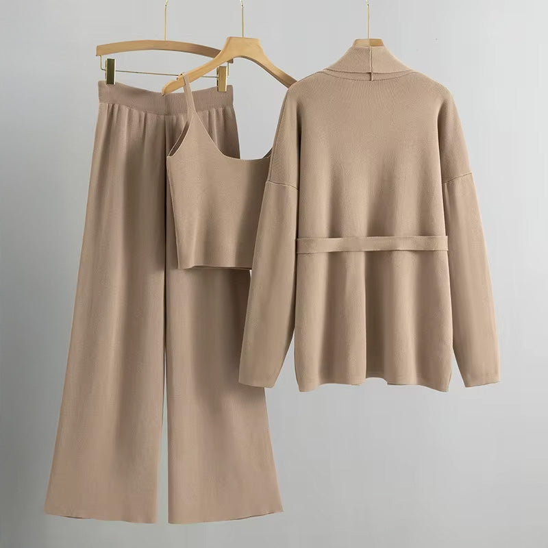 Belted Cardigan Knit Home Set