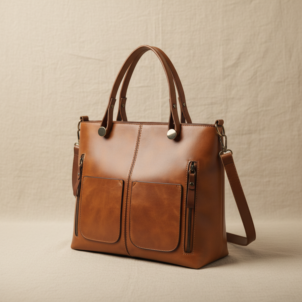 Contoured Genuine Leather Shoulder Bag
