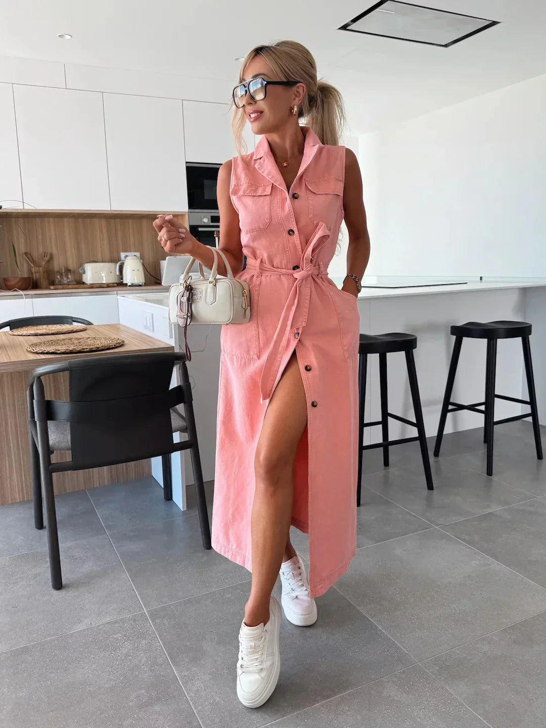 Lysena - Button-Front Denim Dress