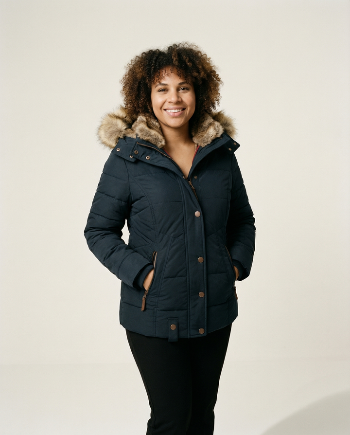 Zip-Off Hood Fur-Lined Coat