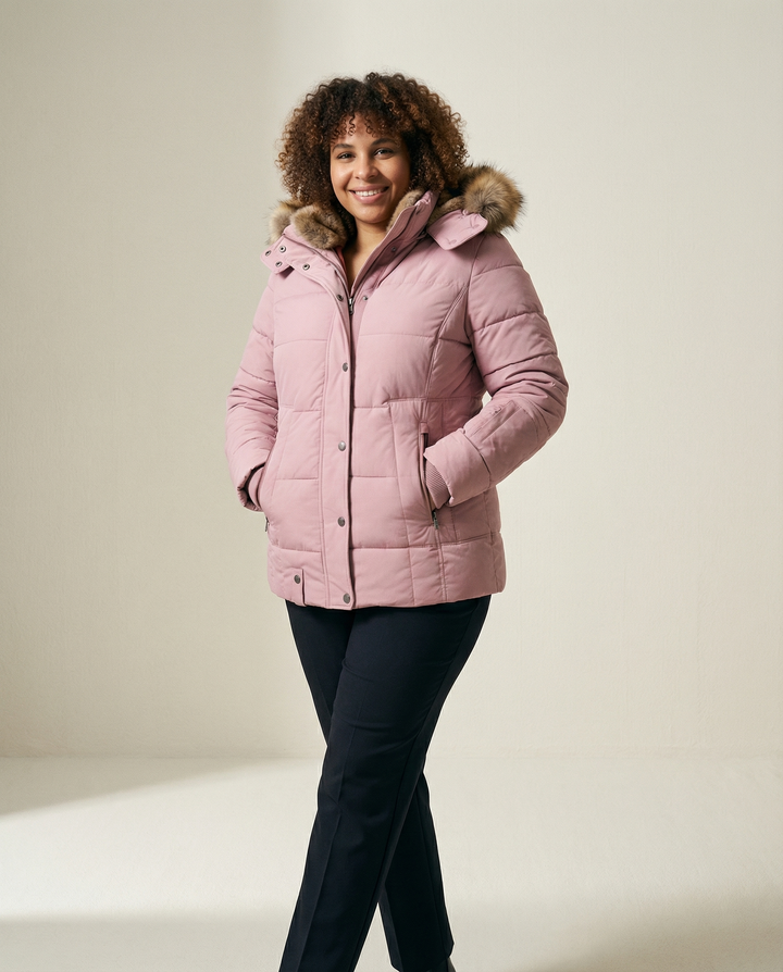 Zip-Off Hood Fur-Lined Coat