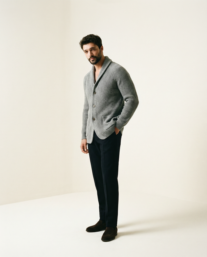 Shawl Collar Rib Knit Cardigan