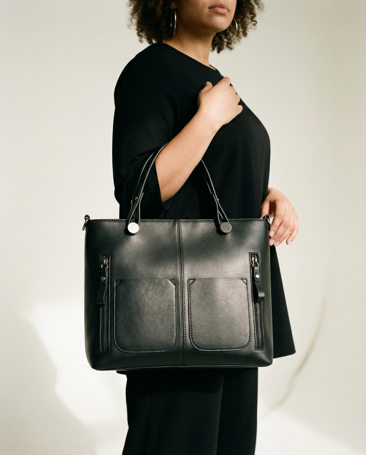 Contoured Genuine Leather Shoulder Bag