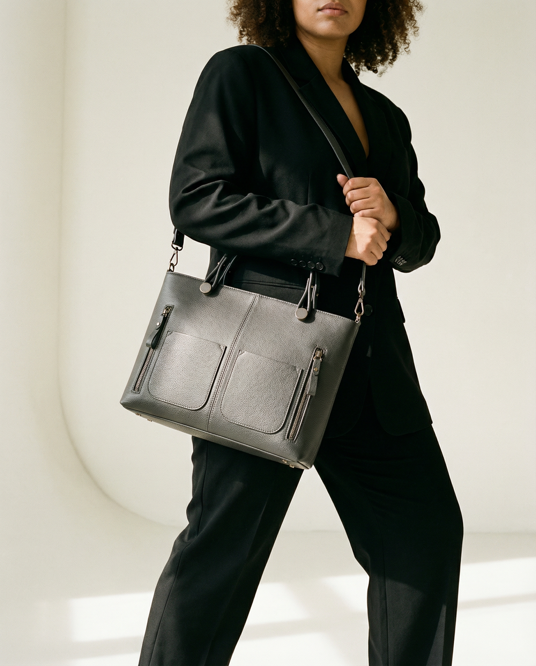 Contoured Genuine Leather Shoulder Bag