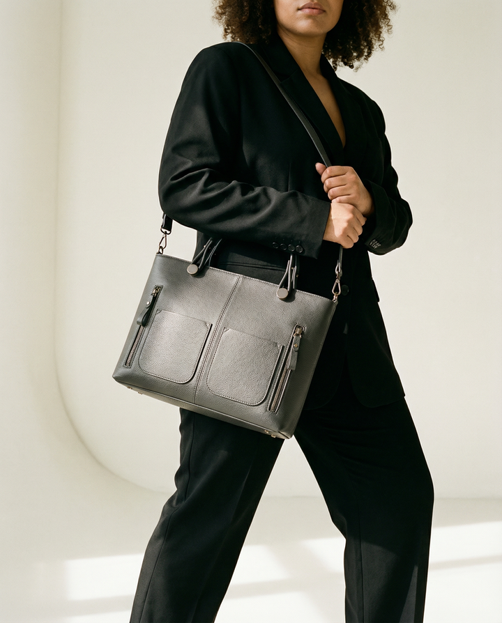 Contoured Genuine Leather Shoulder Bag