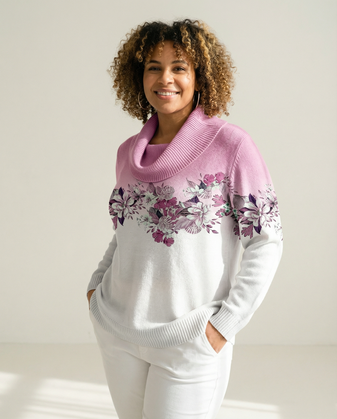 Draped Neck Merino-Cashmere Blend Sweater