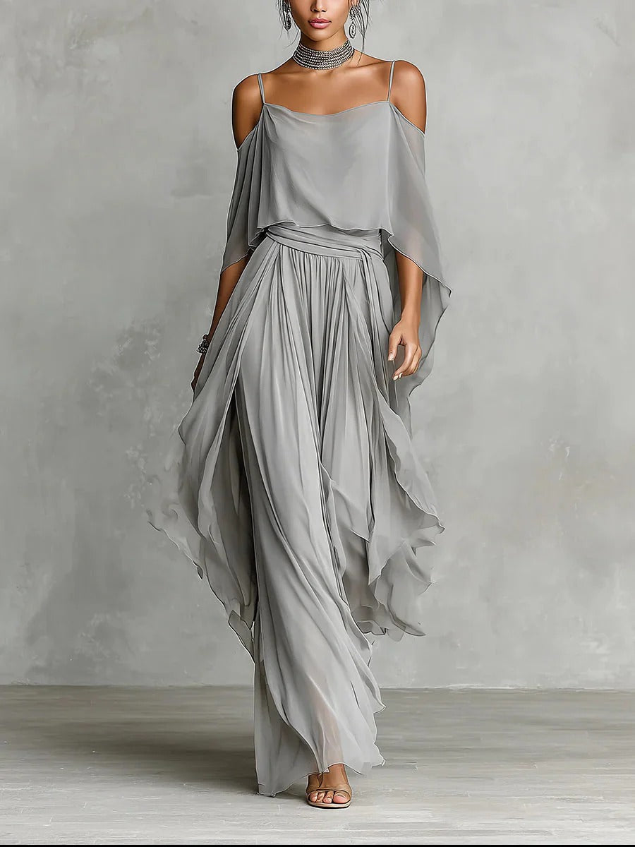 Kevara - Off-Shoulder Chiffon Set